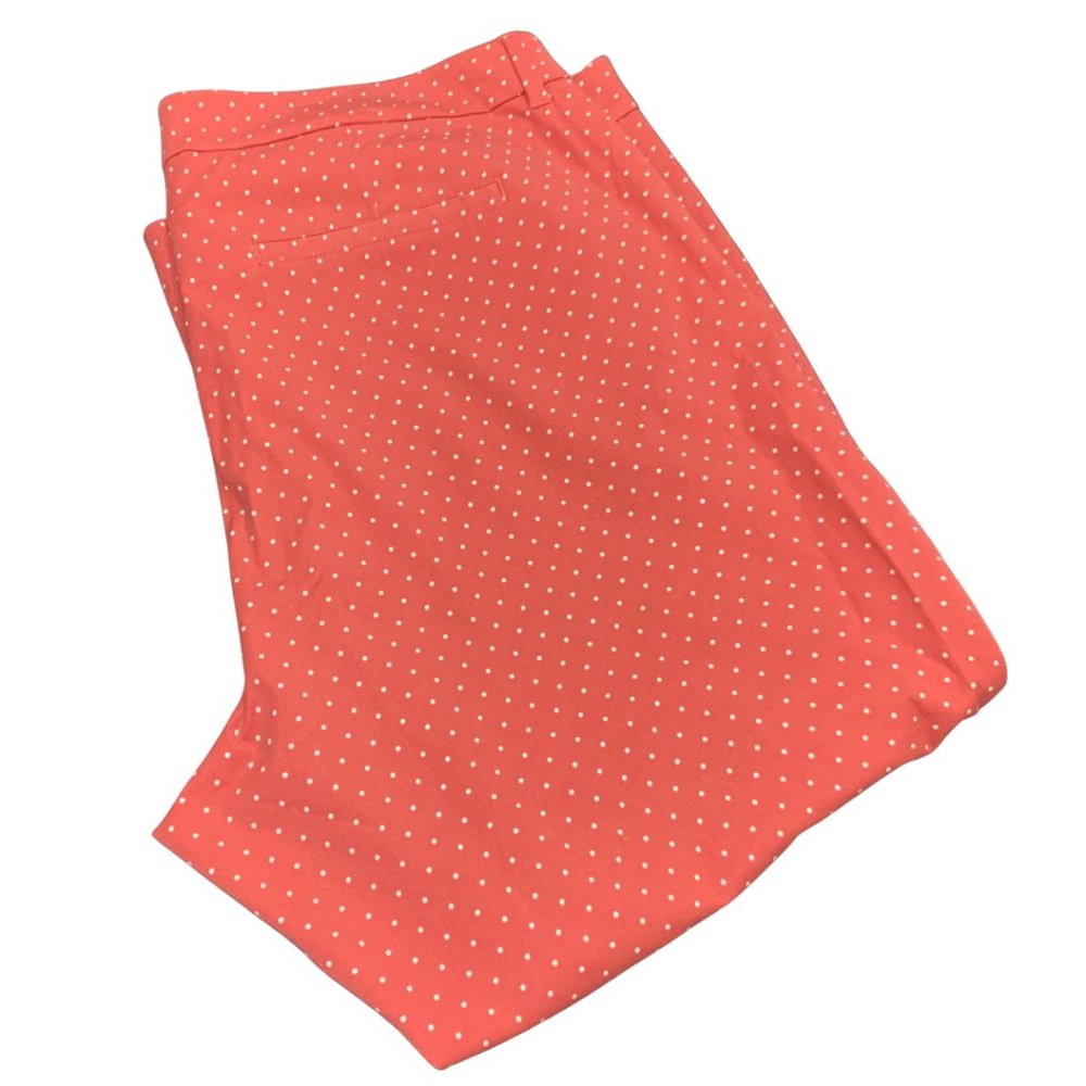 Old Navy Mid-Rise Secret Slim Pockets Pixie Pants Coral White Polk Dot